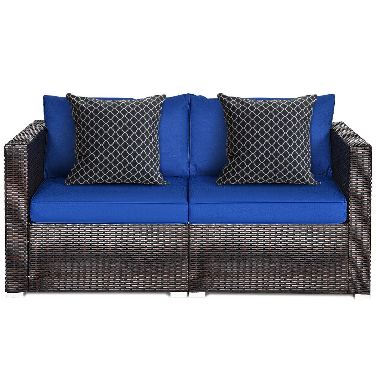 2 Pieces  Patio Rattan Sectional Conversation Sofa Set, Navy Outdoor Sectionals Navy  at Gallery Canada