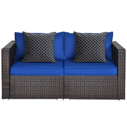 2 Pieces  Patio Rattan Sectional Conversation Sofa Set, Navy Outdoor Sectionals Navy  at Gallery Canada