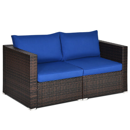 2 Pieces  Patio Rattan Sectional Conversation Sofa Set, Navy Outdoor Sectionals   at Gallery Canada