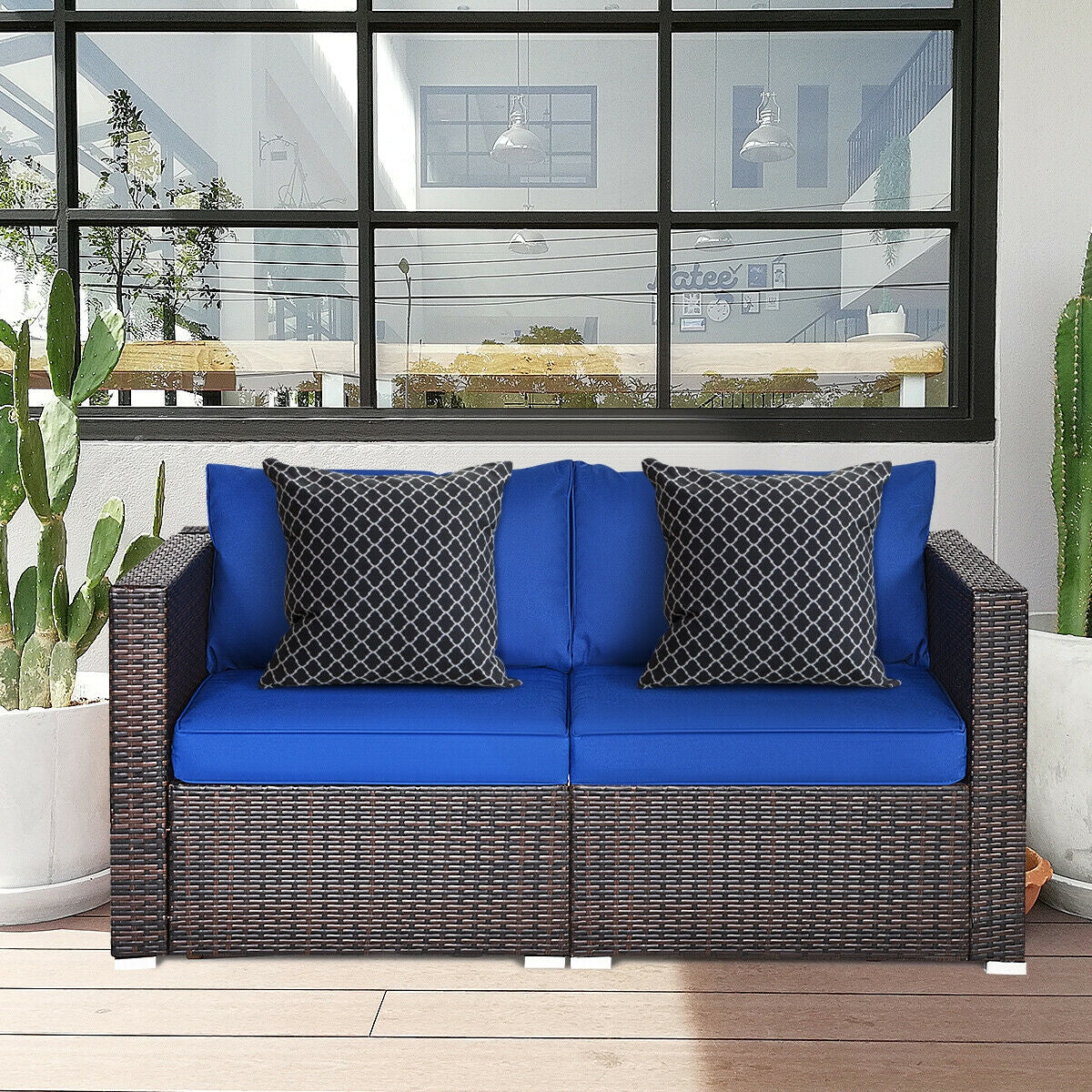 2 Pieces  Patio Rattan Sectional Conversation Sofa Set, Navy Outdoor Sectionals   at Gallery Canada