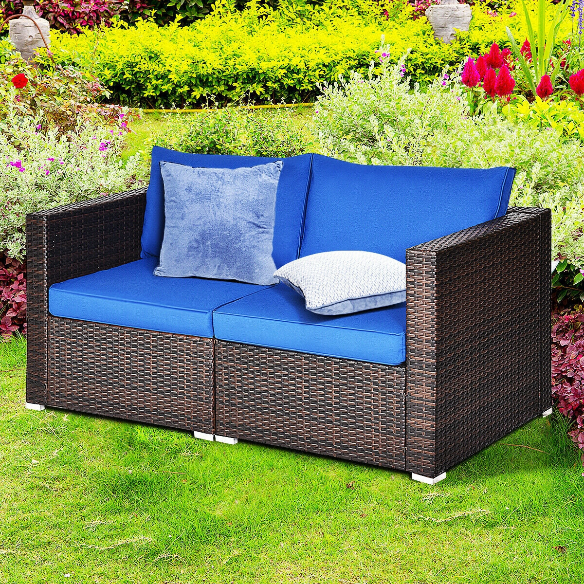 2 Pieces  Patio Rattan Sectional Conversation Sofa Set, Navy Outdoor Sectionals   at Gallery Canada