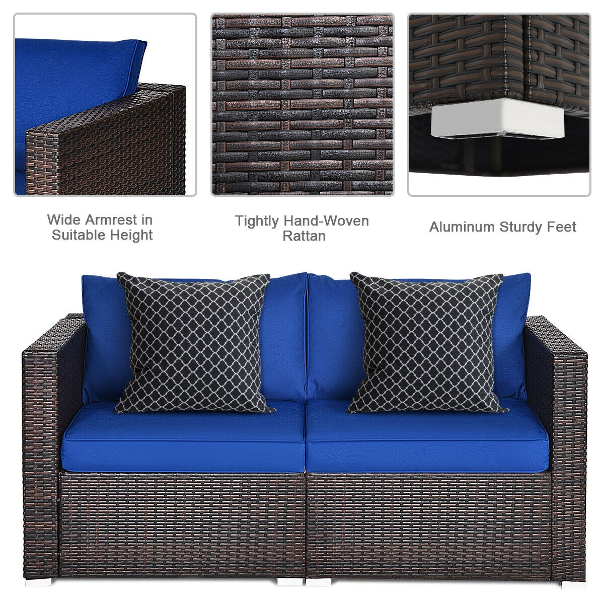 2 Pieces  Patio Rattan Sectional Conversation Sofa Set, Navy Outdoor Sectionals   at Gallery Canada