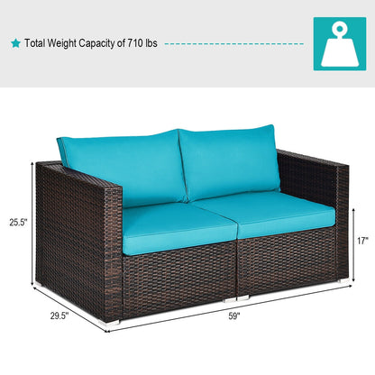 2PCS Patio Rattan Sectional Conversation Sofa Set, Blue Outdoor Sectionals   at Gallery Canada