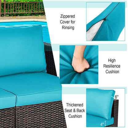 2PCS Patio Rattan Sectional Conversation Sofa Set, Blue Outdoor Sectionals   at Gallery Canada