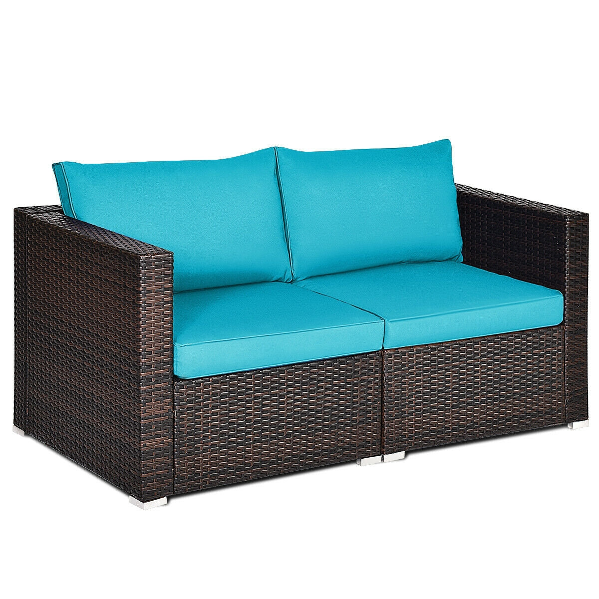 2PCS Patio Rattan Sectional Conversation Sofa Set, Blue Outdoor Sectionals   at Gallery Canada