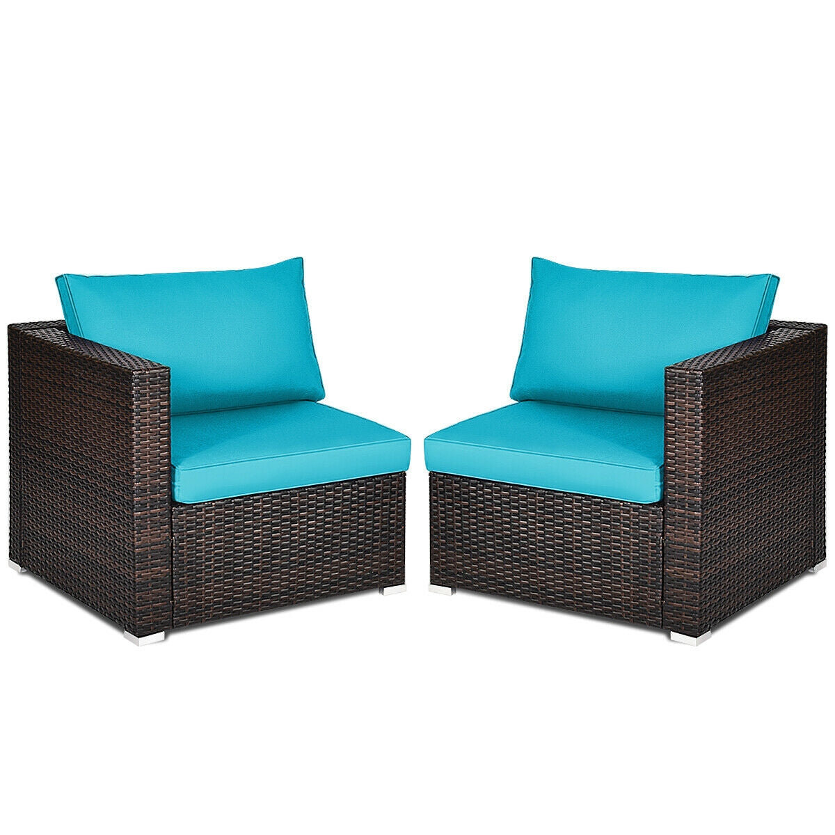 2PCS Patio Rattan Sectional Conversation Sofa Set, Blue Outdoor Sectionals   at Gallery Canada