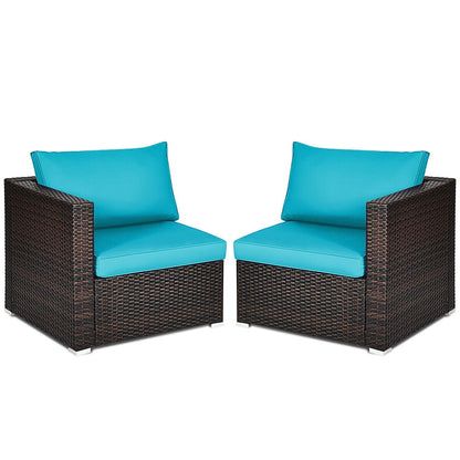 2PCS Patio Rattan Sectional Conversation Sofa Set, Blue Outdoor Sectionals   at Gallery Canada