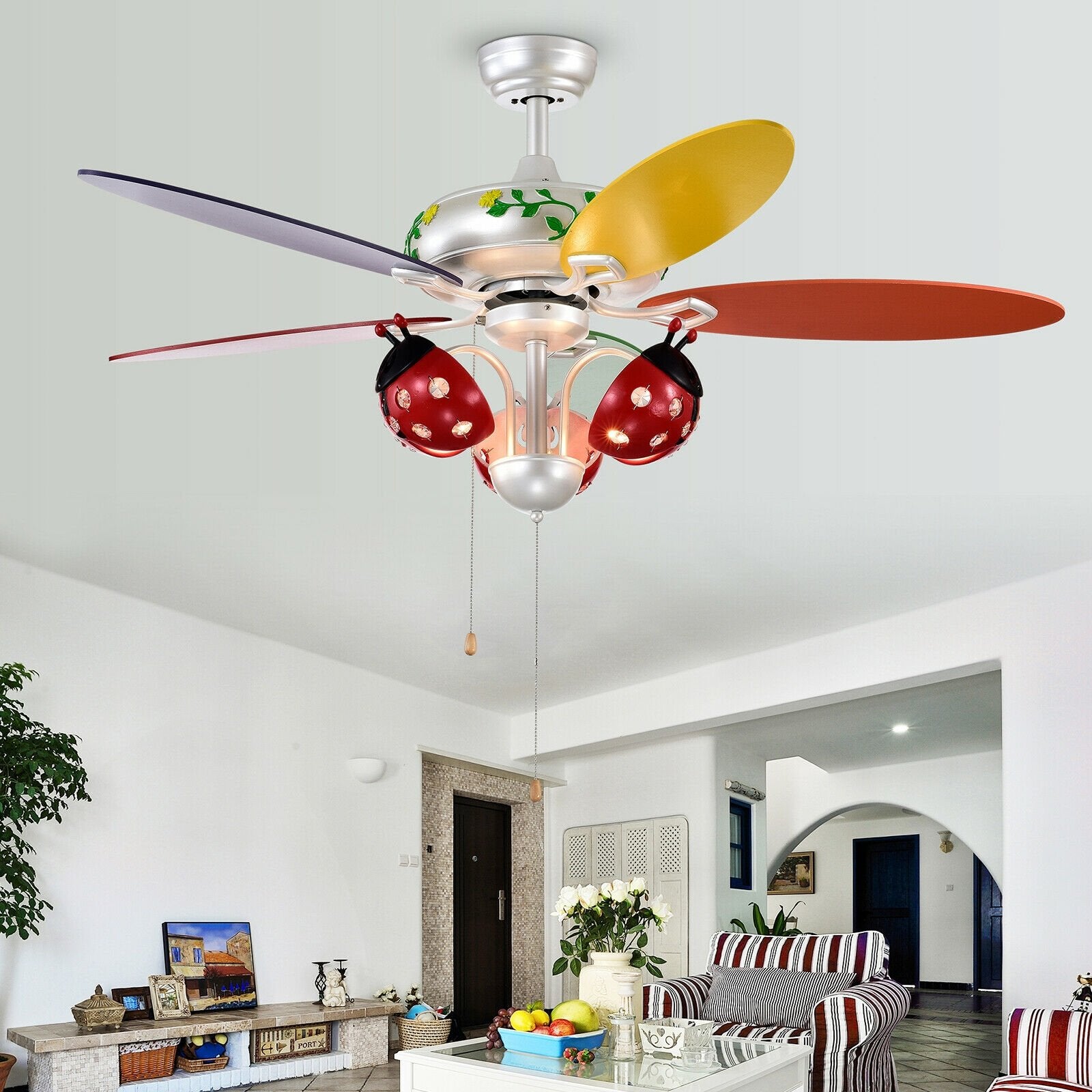 52 Inch Kids Ceiling Fan with Pull Chain Control, Multicolor Ceiling Fans   at Gallery Canada