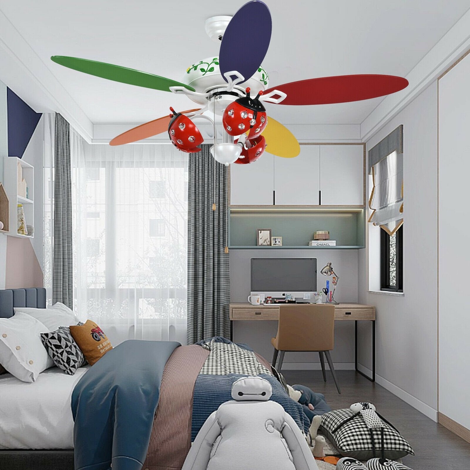 52 Inch Kids Ceiling Fan with Pull Chain Control, Multicolor Ceiling Fans   at Gallery Canada