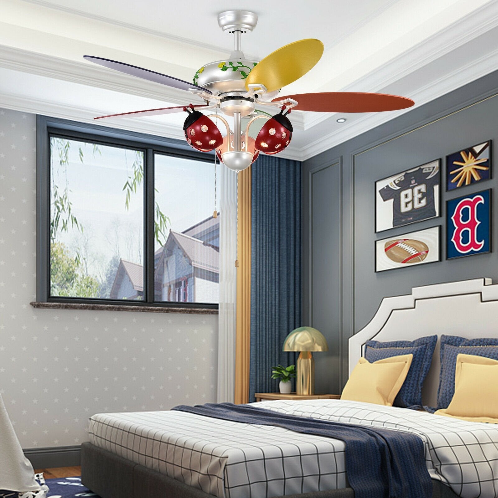 52 Inch Kids Ceiling Fan with Pull Chain Control, Multicolor Ceiling Fans   at Gallery Canada