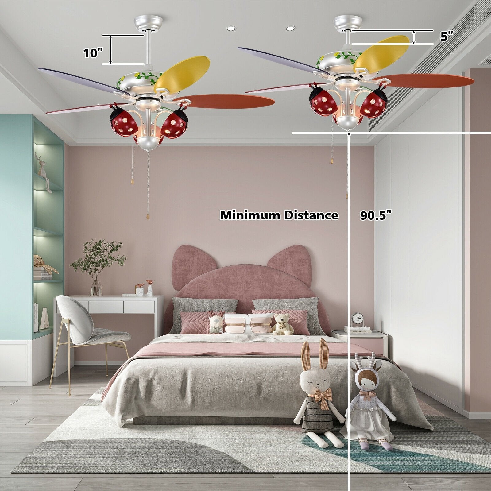 52 Inch Kids Ceiling Fan with Pull Chain Control, Multicolor Ceiling Fans   at Gallery Canada