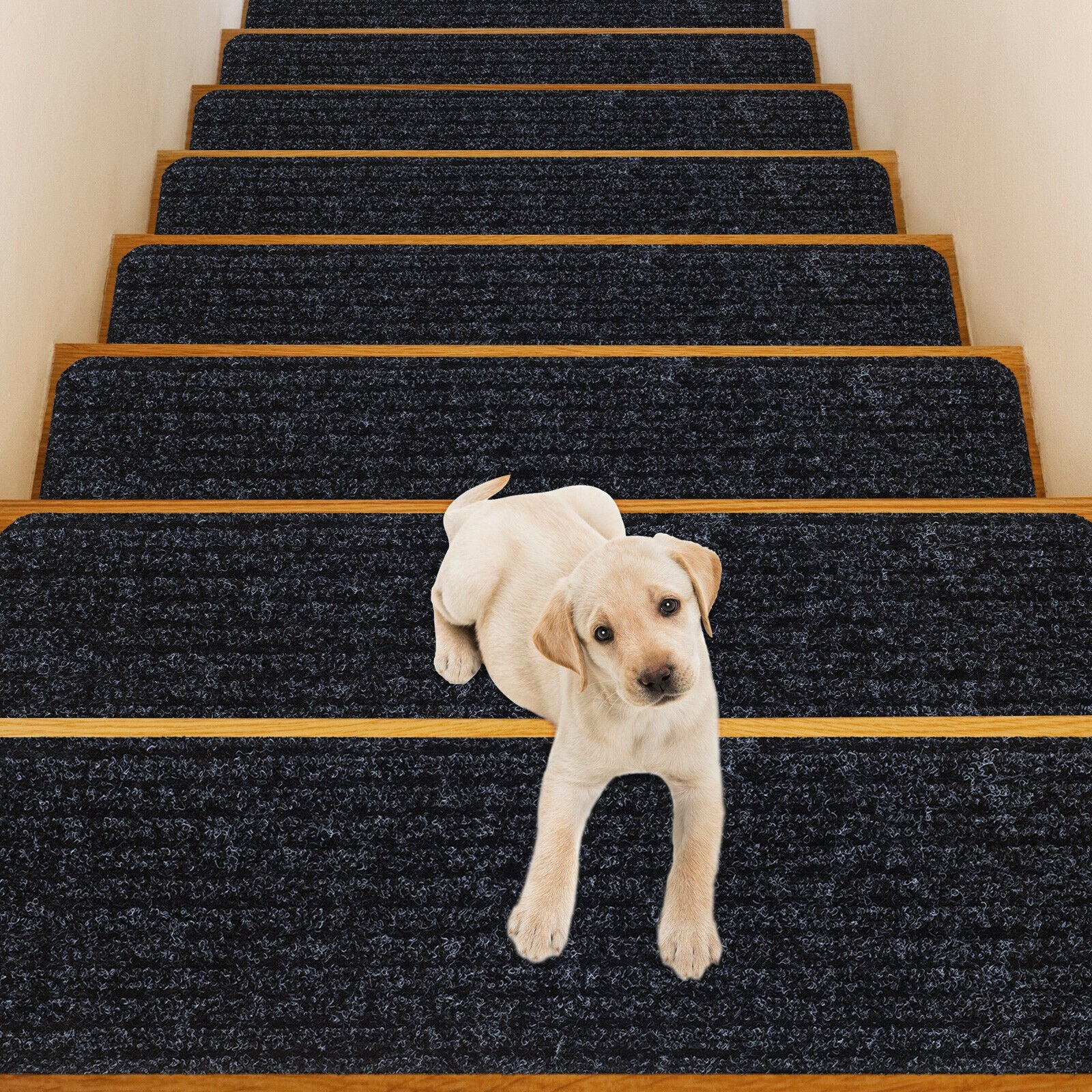 15 Pieces 30 x 8 Inch Slip Resistant Soft Stair Treads Carpet, Black Rugs at Gallery Canada