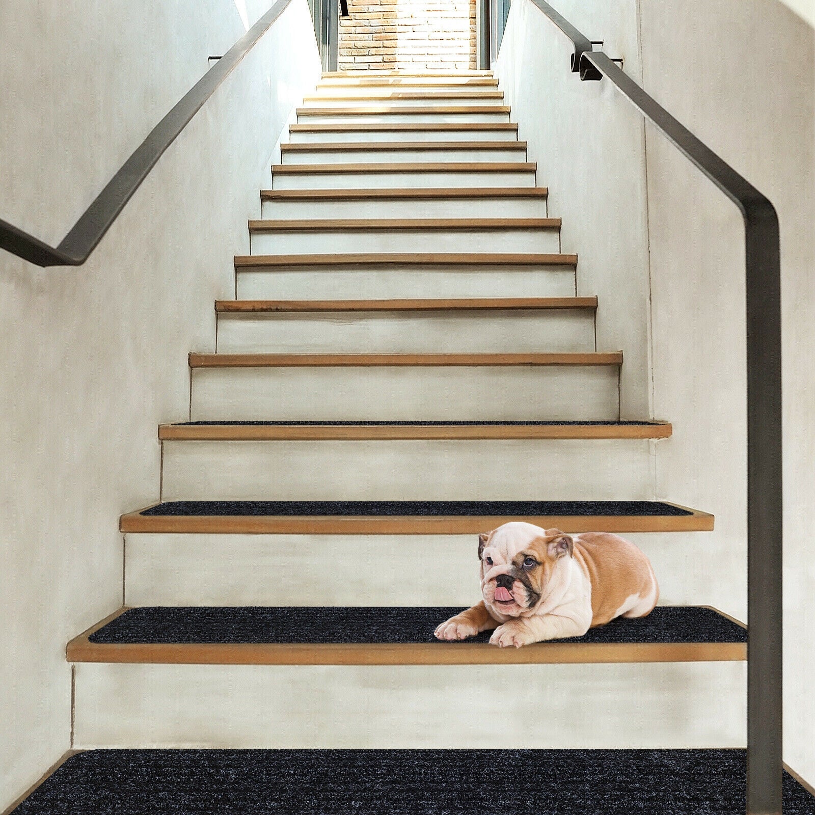 15 Pieces 30 x 8 Inch Slip Resistant Soft Stair Treads Carpet, Black Rugs at Gallery Canada