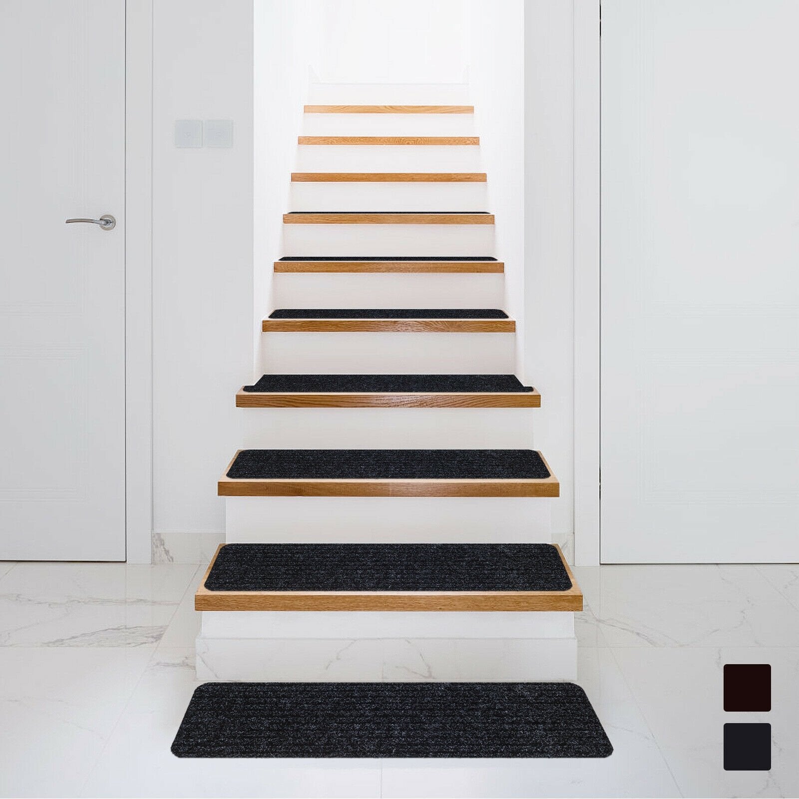 15 Pieces 30 x 8 Inch Slip Resistant Soft Stair Treads Carpet, Black Rugs Black at Gallery Canada