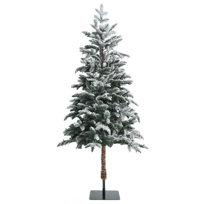 6 Feet Artificial Snow Flocked Pencil Christmas Tree with Warm White LED Lights, White - Gallery Canada