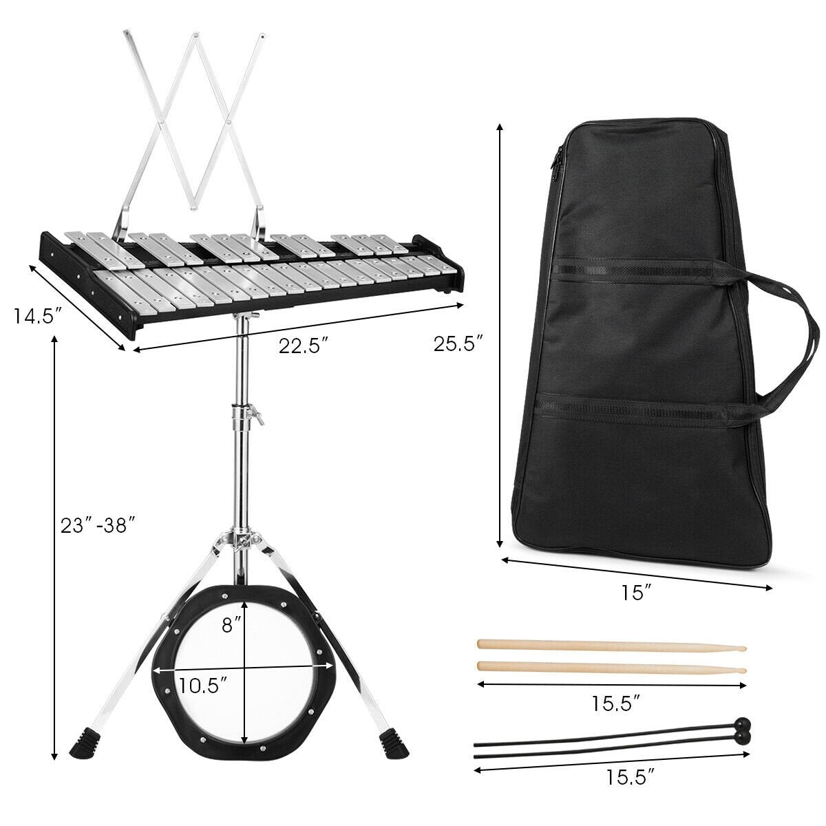 30 Notes Percussion with Practice Pad Mallets Sticks Stand, Black Drums & Percussion   at Gallery Canada