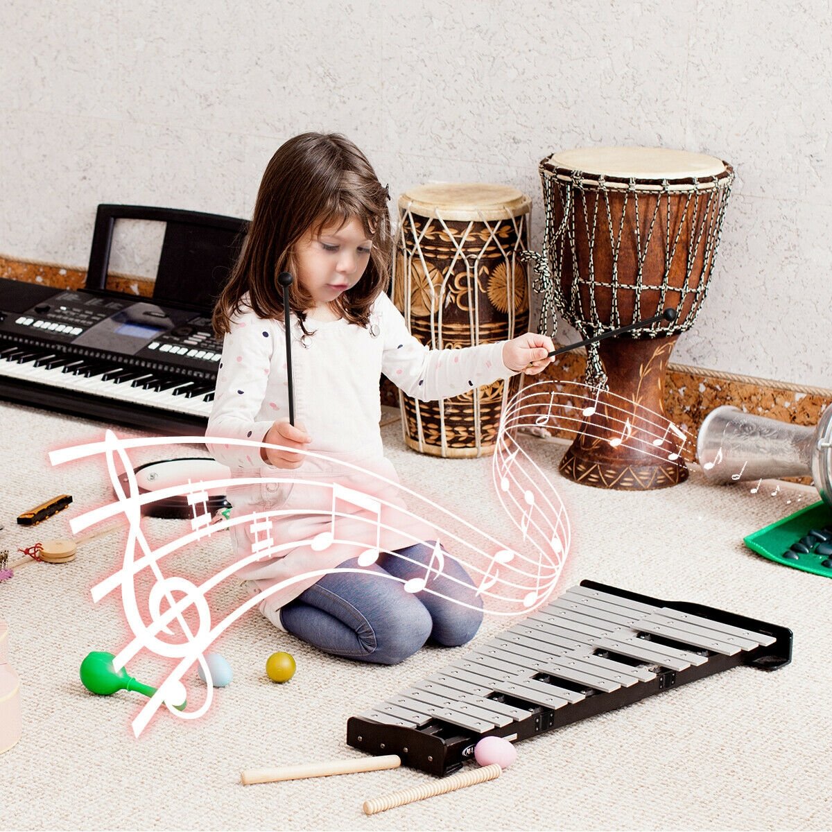 30 Notes Percussion with Practice Pad Mallets Sticks Stand, Black Drums & Percussion   at Gallery Canada