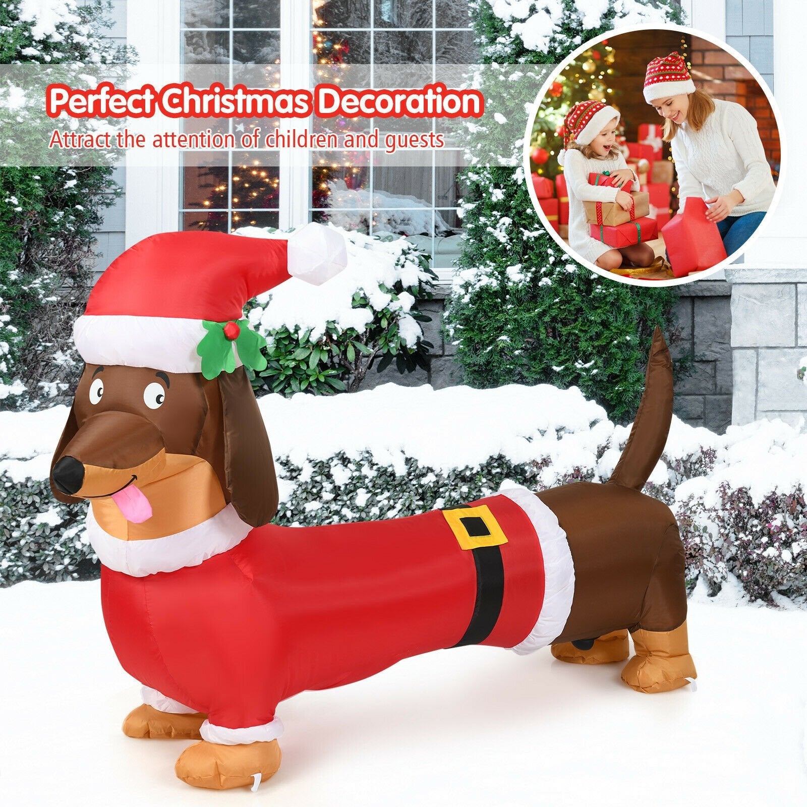 5 Feet Inflatable Christmas Dog with LED Lights, Red Christmas Inflatables   at Gallery Canada