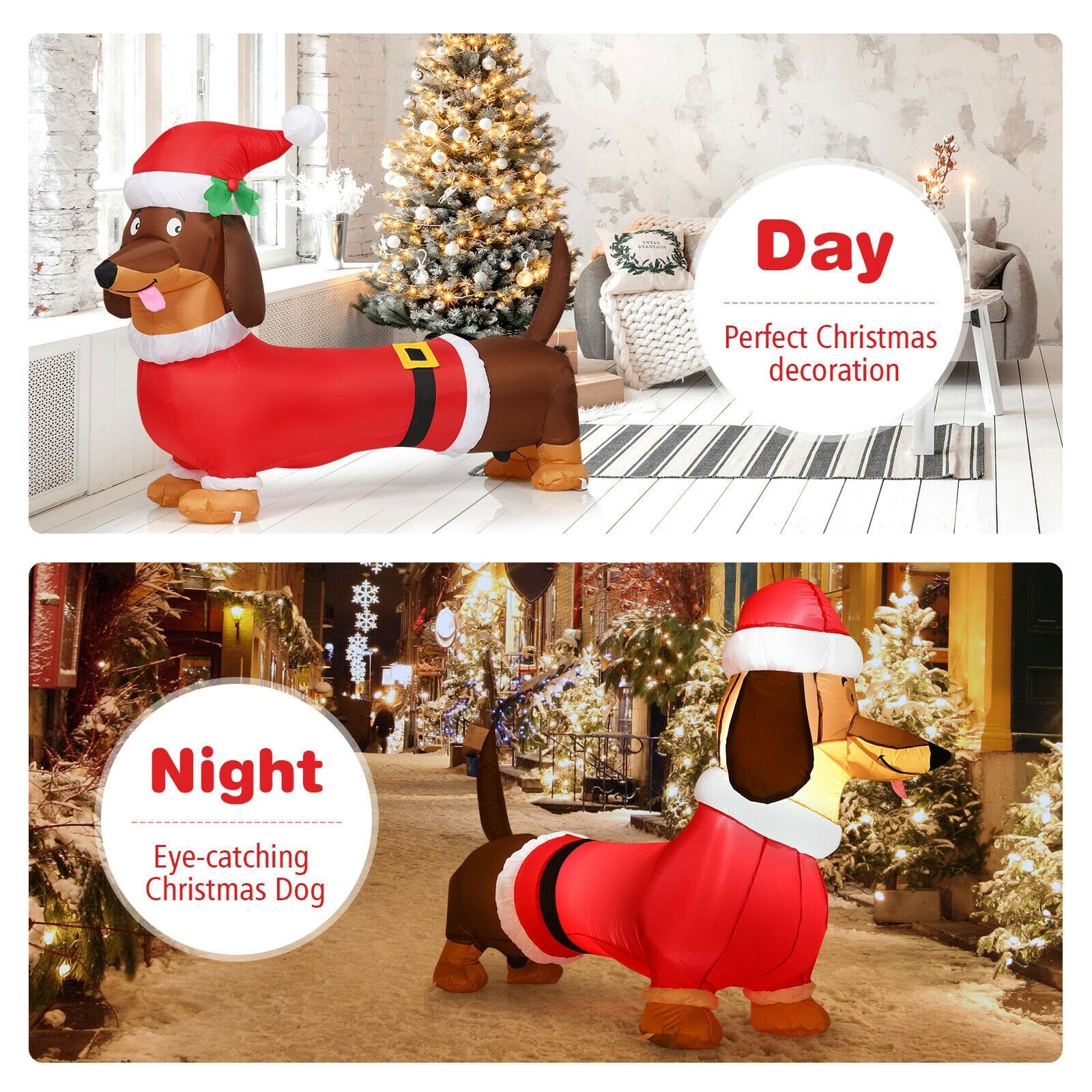 5 Feet Inflatable Christmas Dog with LED Lights, Red Christmas Inflatables   at Gallery Canada