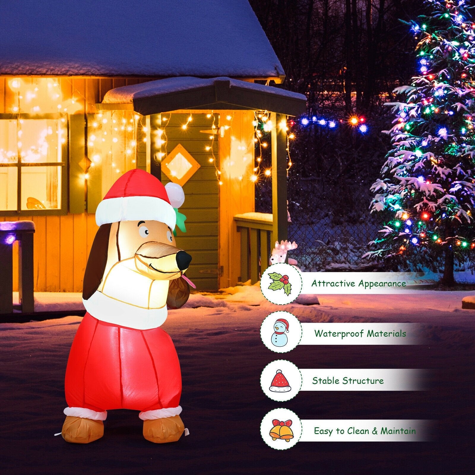 5 Feet Inflatable Christmas Dog with LED Lights, Red Christmas Inflatables   at Gallery Canada