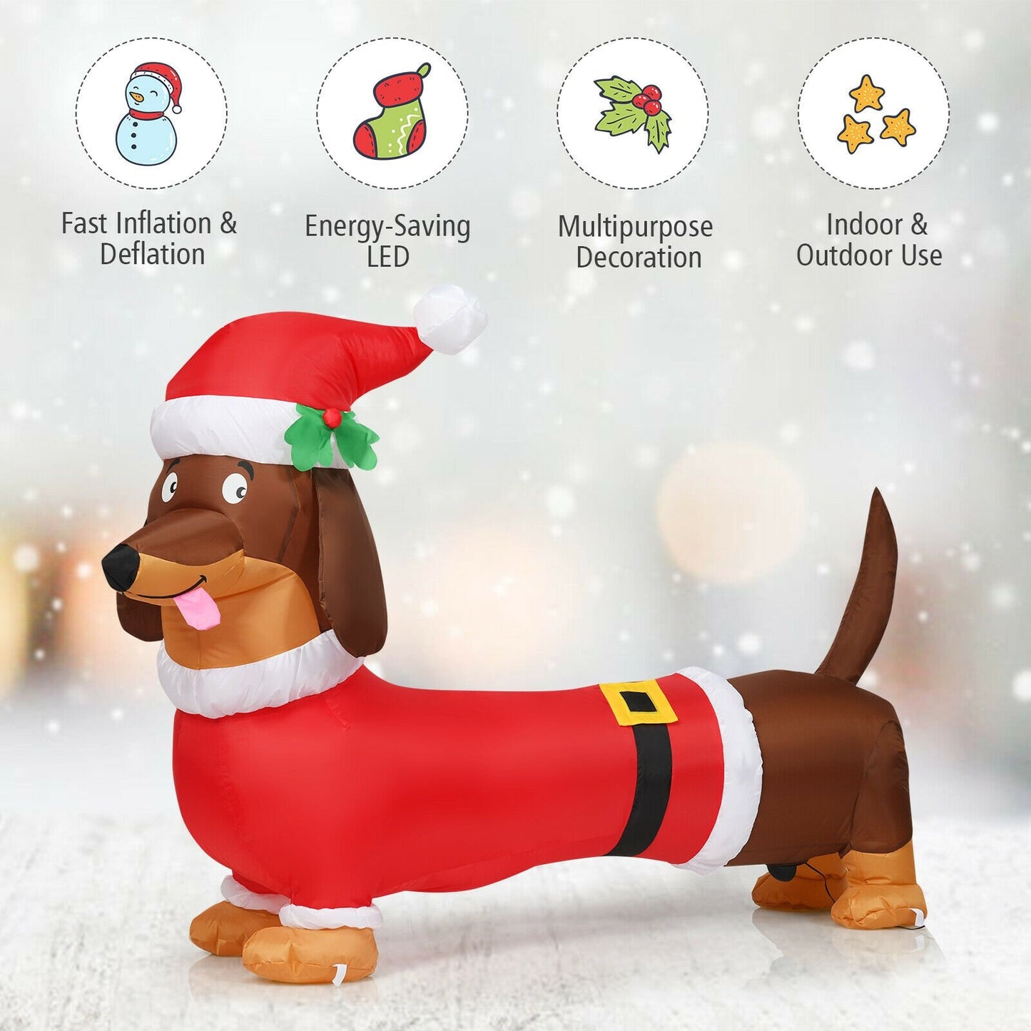 5 Feet Inflatable Christmas Dog with LED Lights, Red Christmas Inflatables   at Gallery Canada