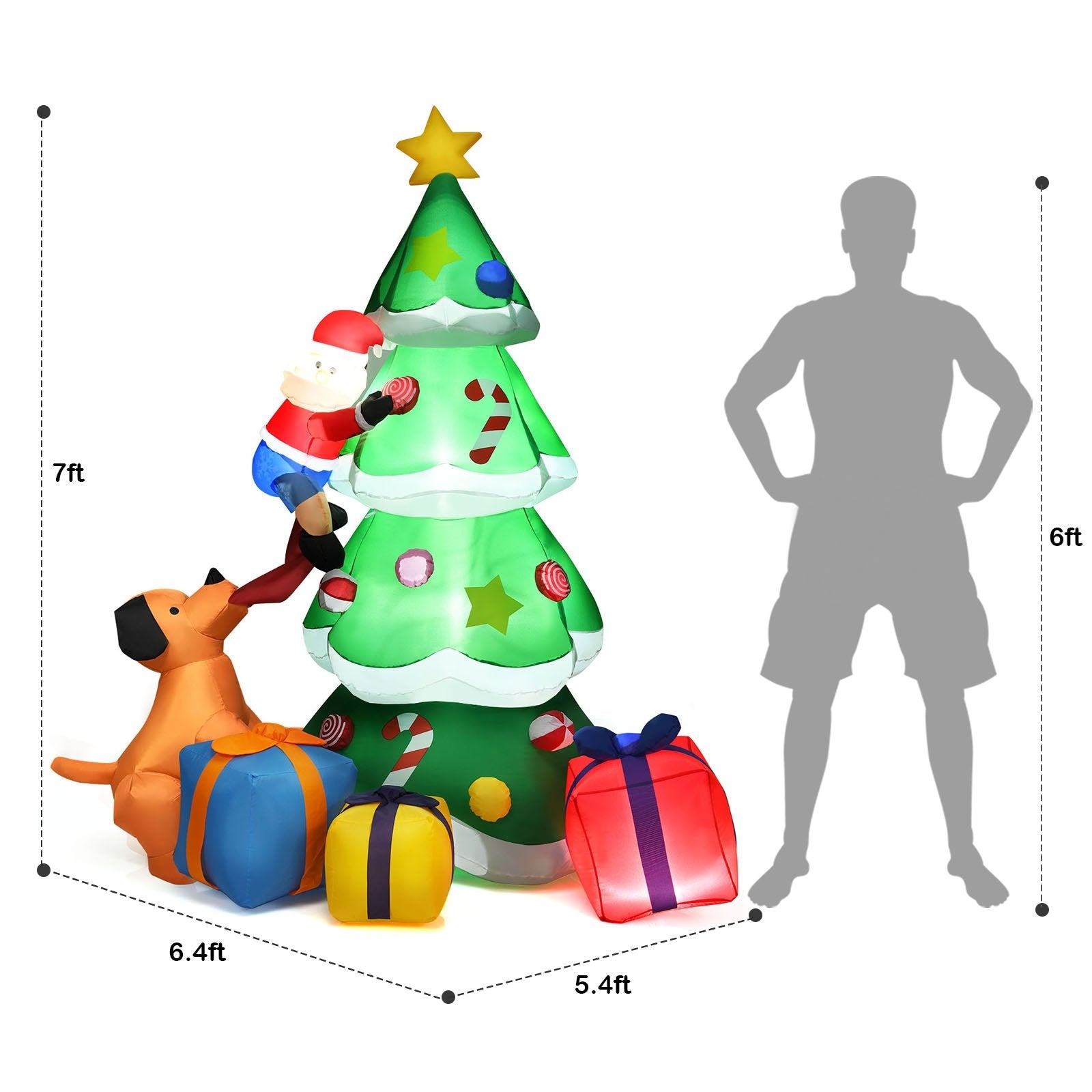 7 Feet Inflatable Christmas Tree Santa Decor with LED Lights, Green Christmas Inflatables   at Gallery Canada