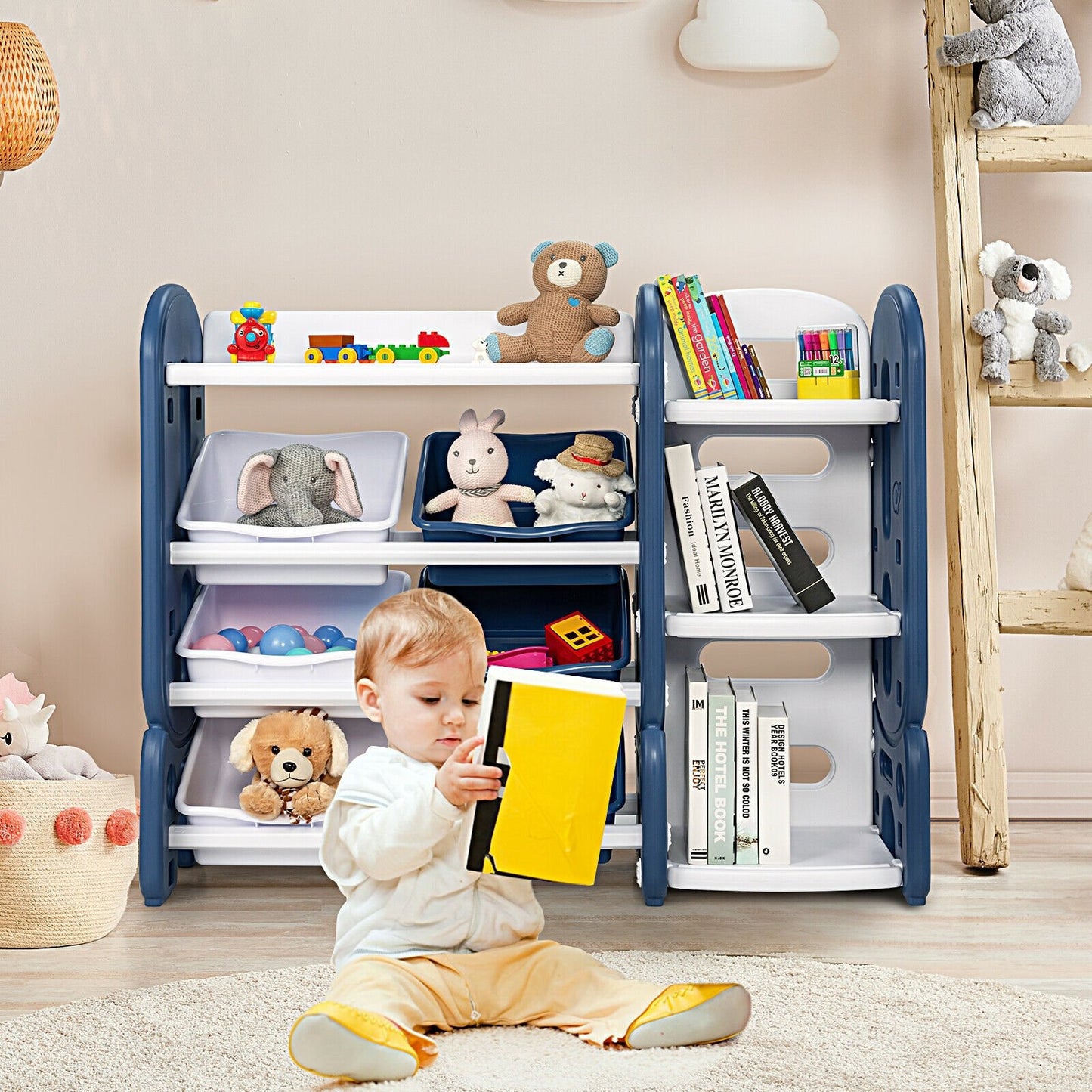 Kids Toy Storage Organizer with Bins and Multi-Layer Shelf for Bedroom Playroom, Blue Kids Storage   at Gallery Canada