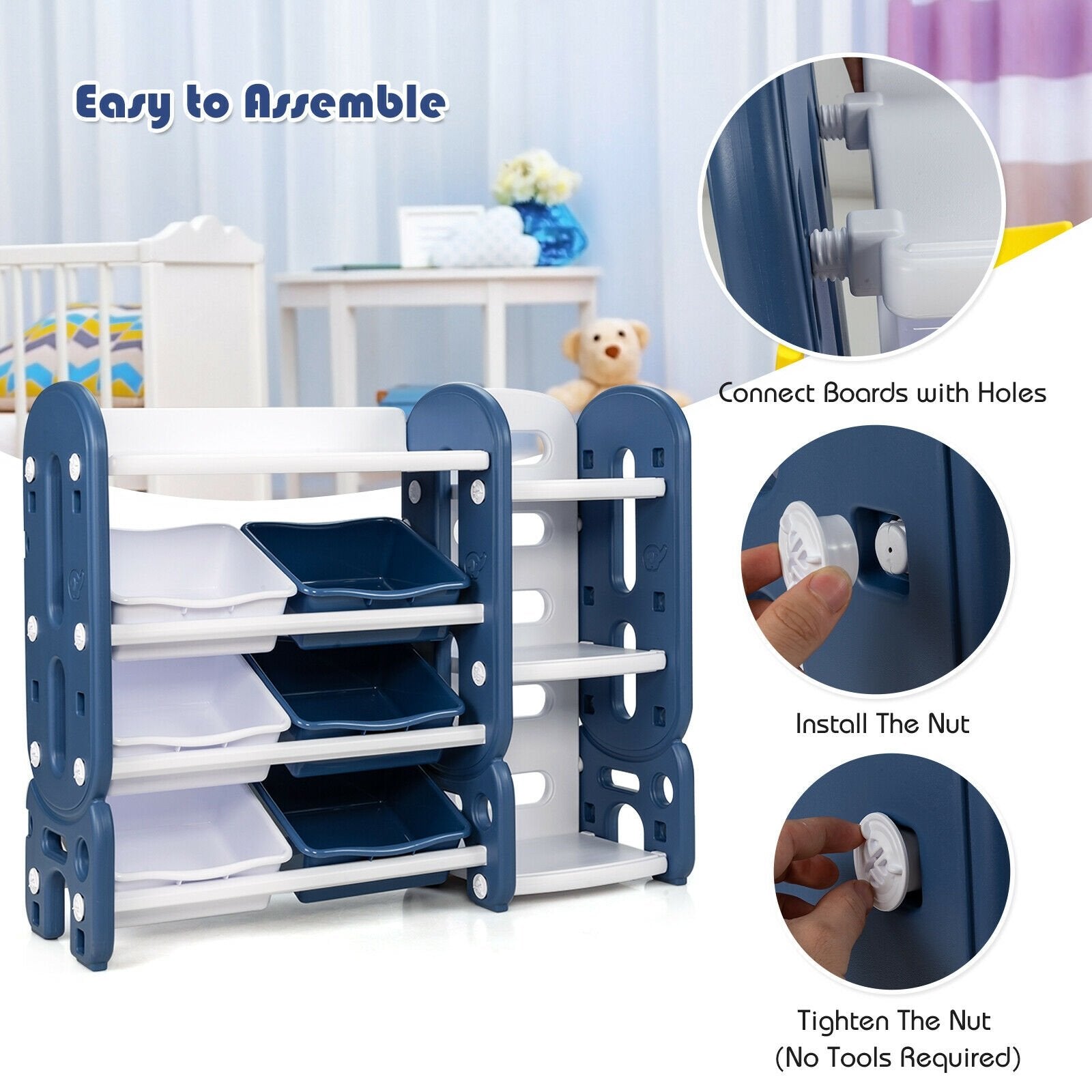 Kids Toy Storage Organizer with Bins and Multi-Layer Shelf for Bedroom Playroom, Blue Kids Storage   at Gallery Canada