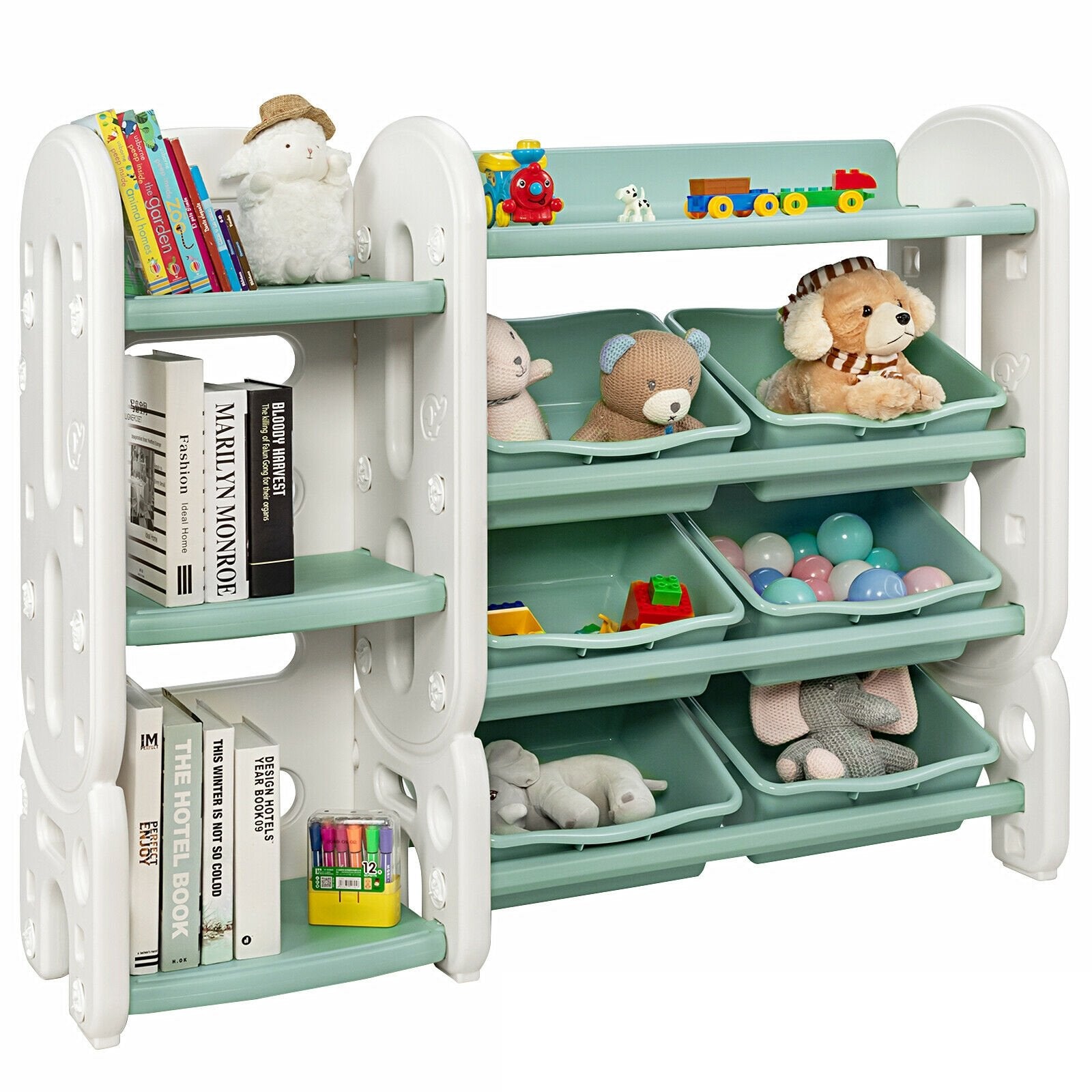 Kids Toy Storage Organizer with Bins and Multi-Layer Shelf for Bedroom Playroom, Green Kids Storage   at Gallery Canada