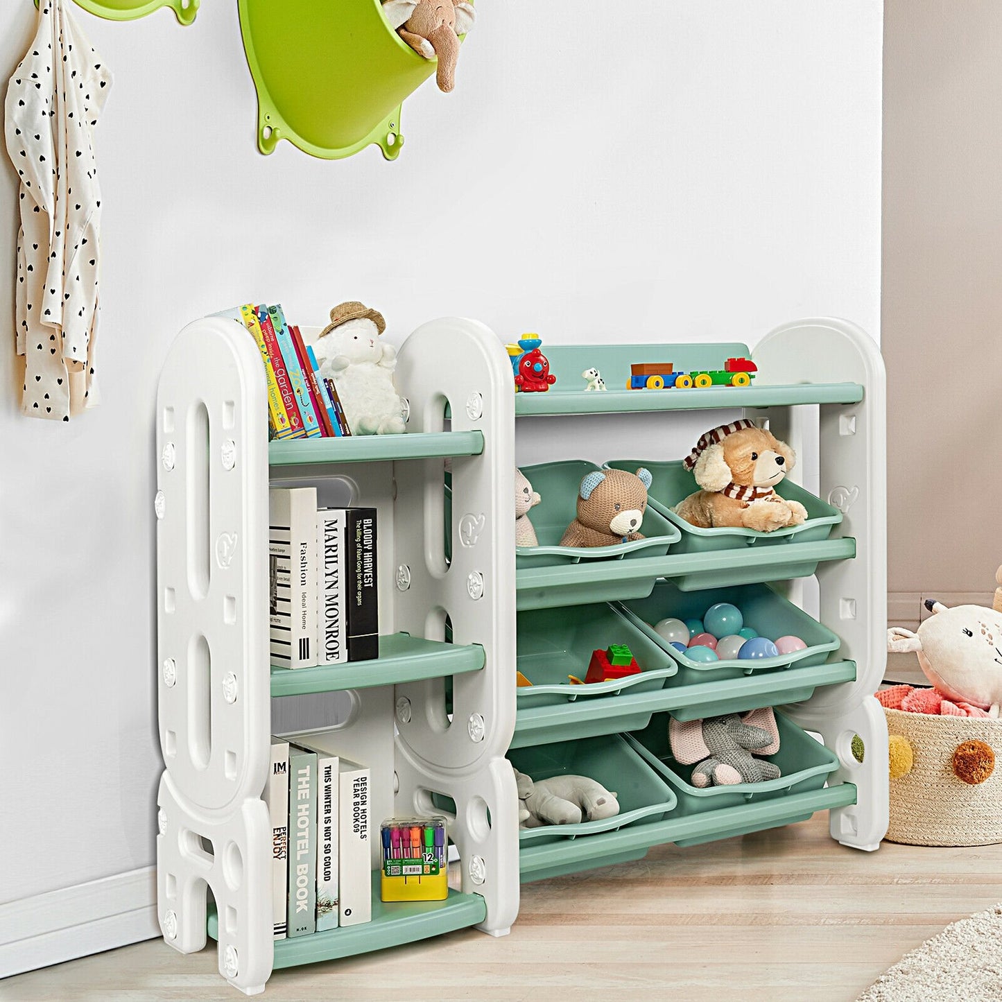 Kids Toy Storage Organizer with Bins and Multi-Layer Shelf for Bedroom Playroom, Green - Gallery Canada