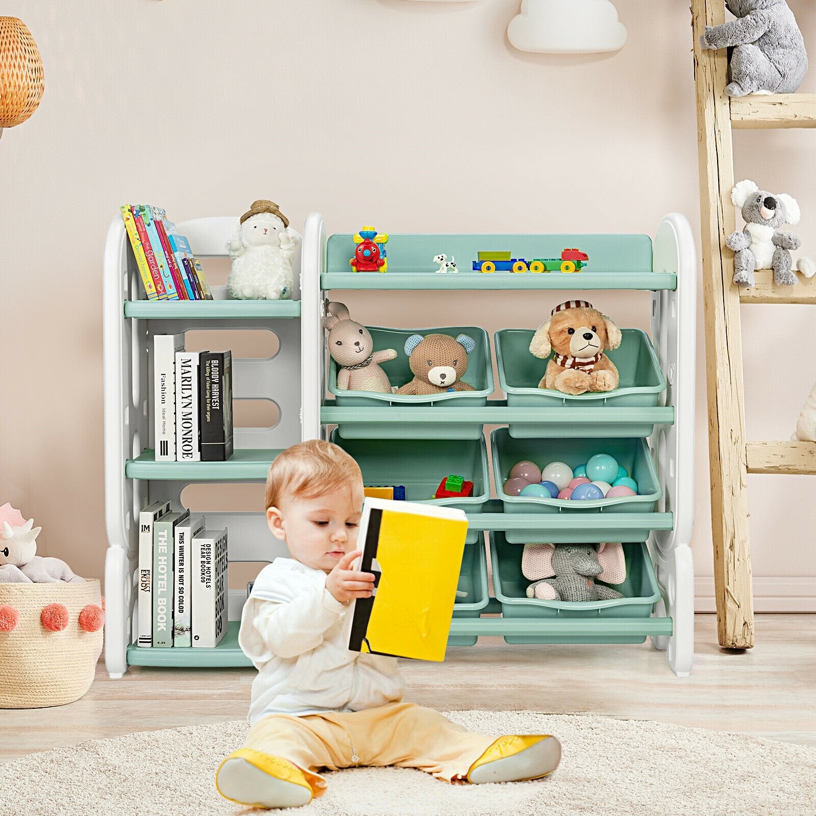 Kids Toy Storage Organizer with Bins and Multi-Layer Shelf for Bedroom Playroom, Green Kids Storage   at Gallery Canada