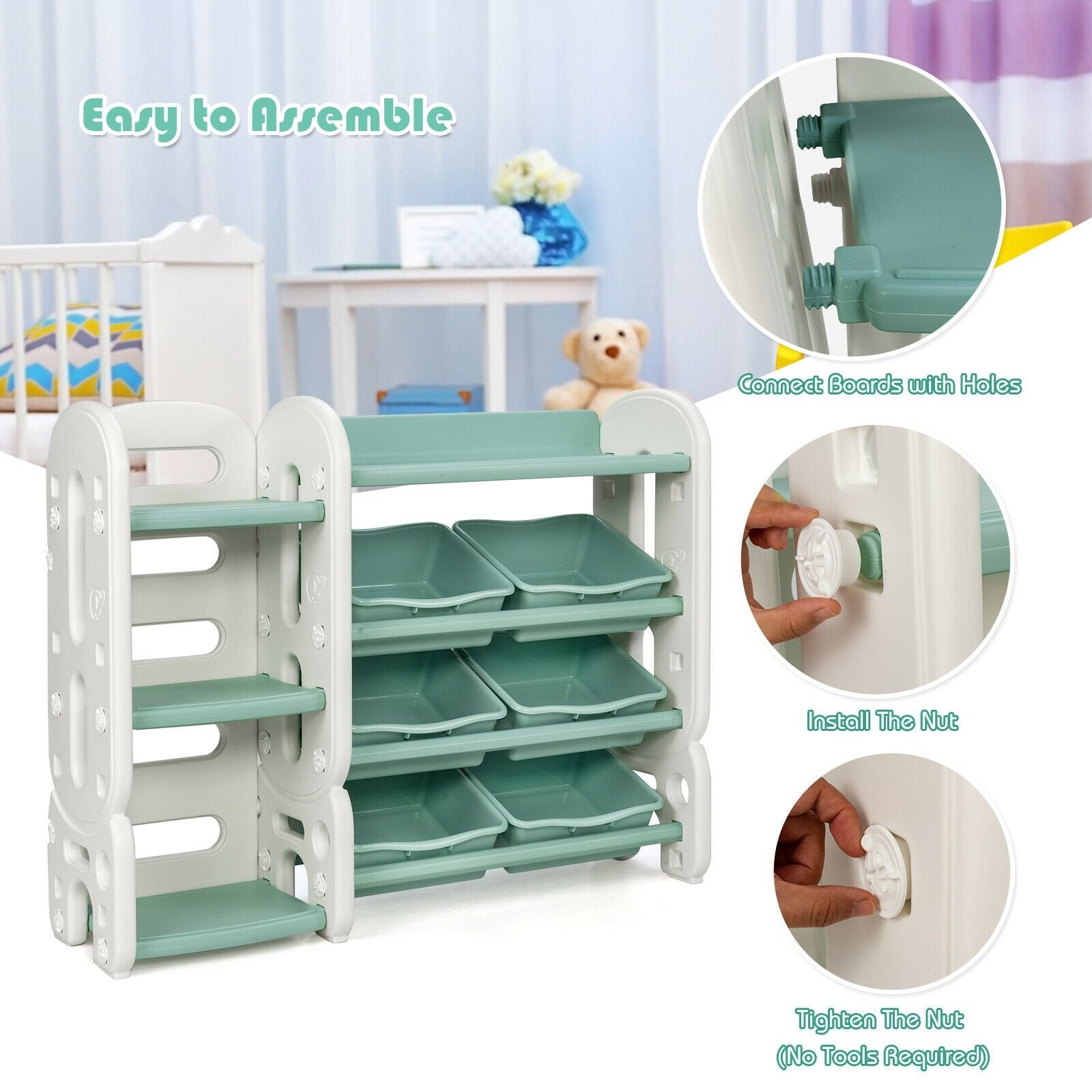 Kids Toy Storage Organizer with Bins and Multi-Layer Shelf for Bedroom Playroom, Green Kids Storage   at Gallery Canada