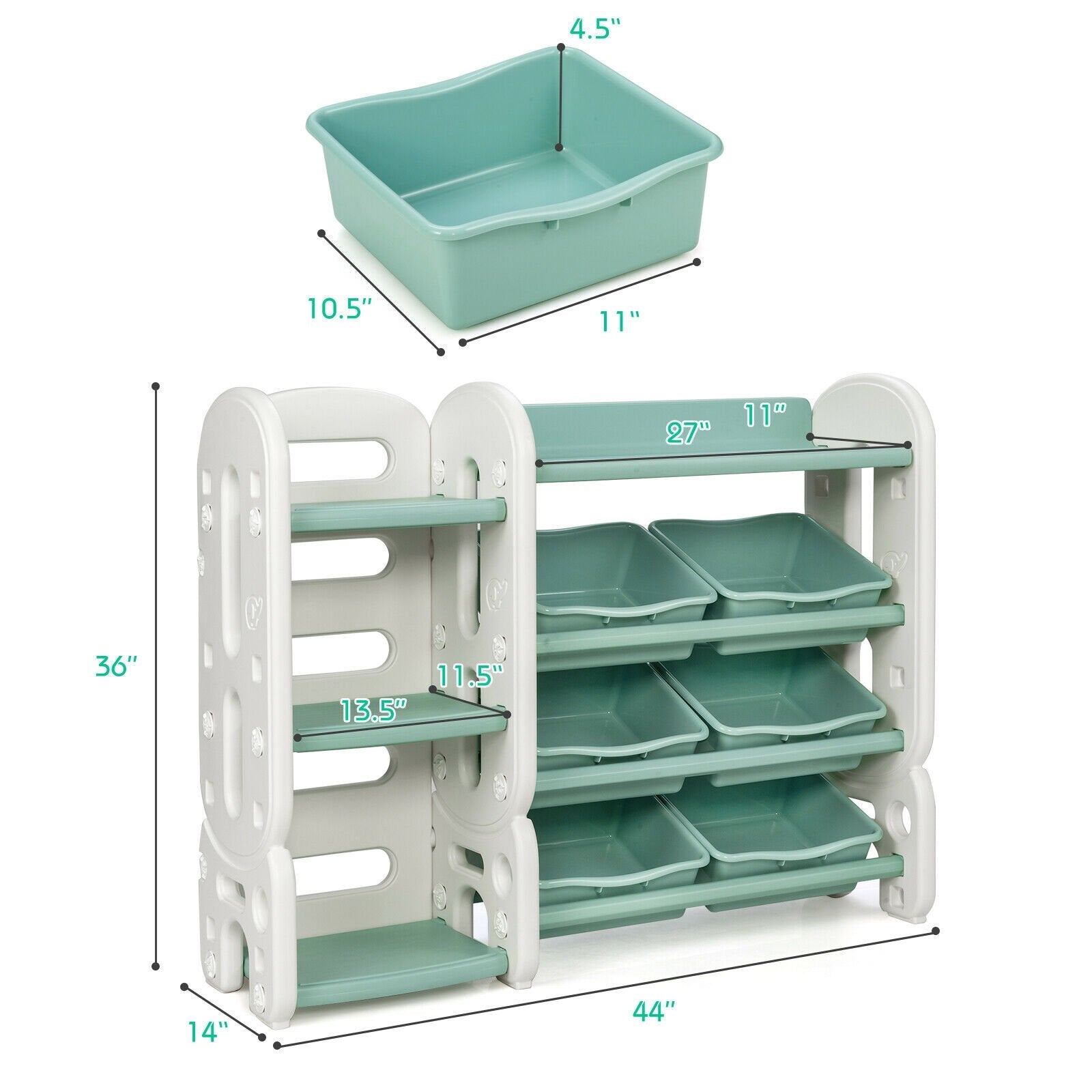 Kids Toy Storage Organizer with Bins and Multi-Layer Shelf for Bedroom Playroom, Green Kids Storage   at Gallery Canada