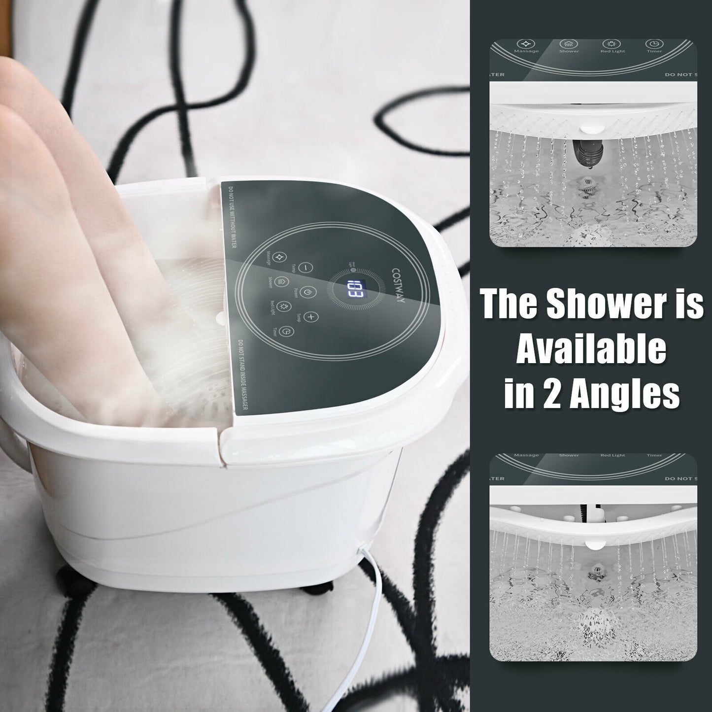 Foot Spa Bath Massager with 3-Angle Shower and Motorized Rollers, Gray - Gallery Canada