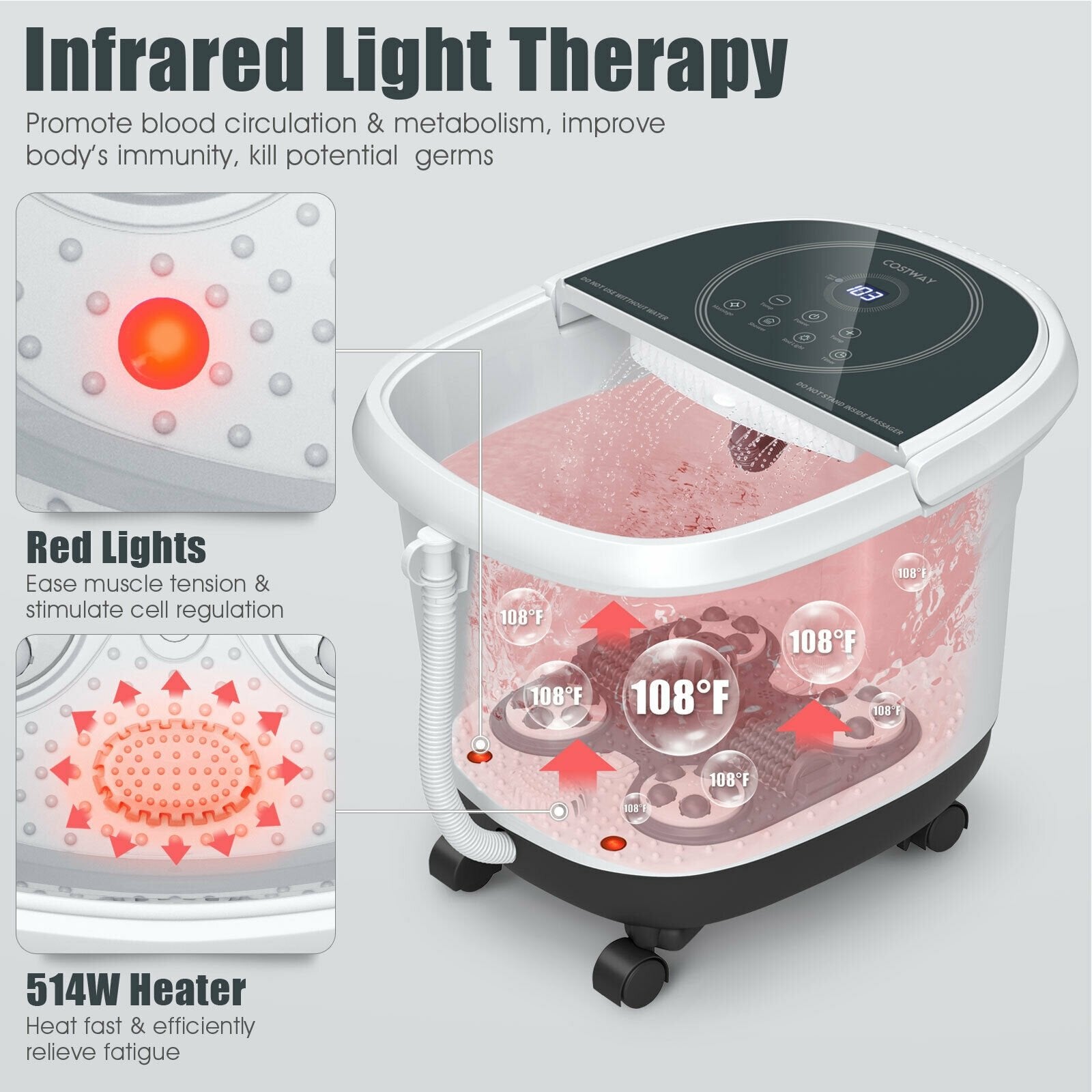 Foot Spa Bath Massager with 3-Angle Shower and Motorized Rollers, Gray Foot Massager   at Gallery Canada