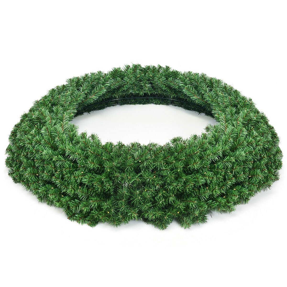 48 Inch Pre-lit Cordless Artificial Christmas Wreath, Green Christmas Decor & Accessories   at Gallery Canada