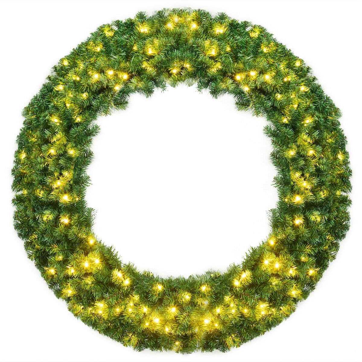 48 Inch Pre-lit Cordless Artificial Christmas Wreath, Green Christmas Decor & Accessories   at Gallery Canada