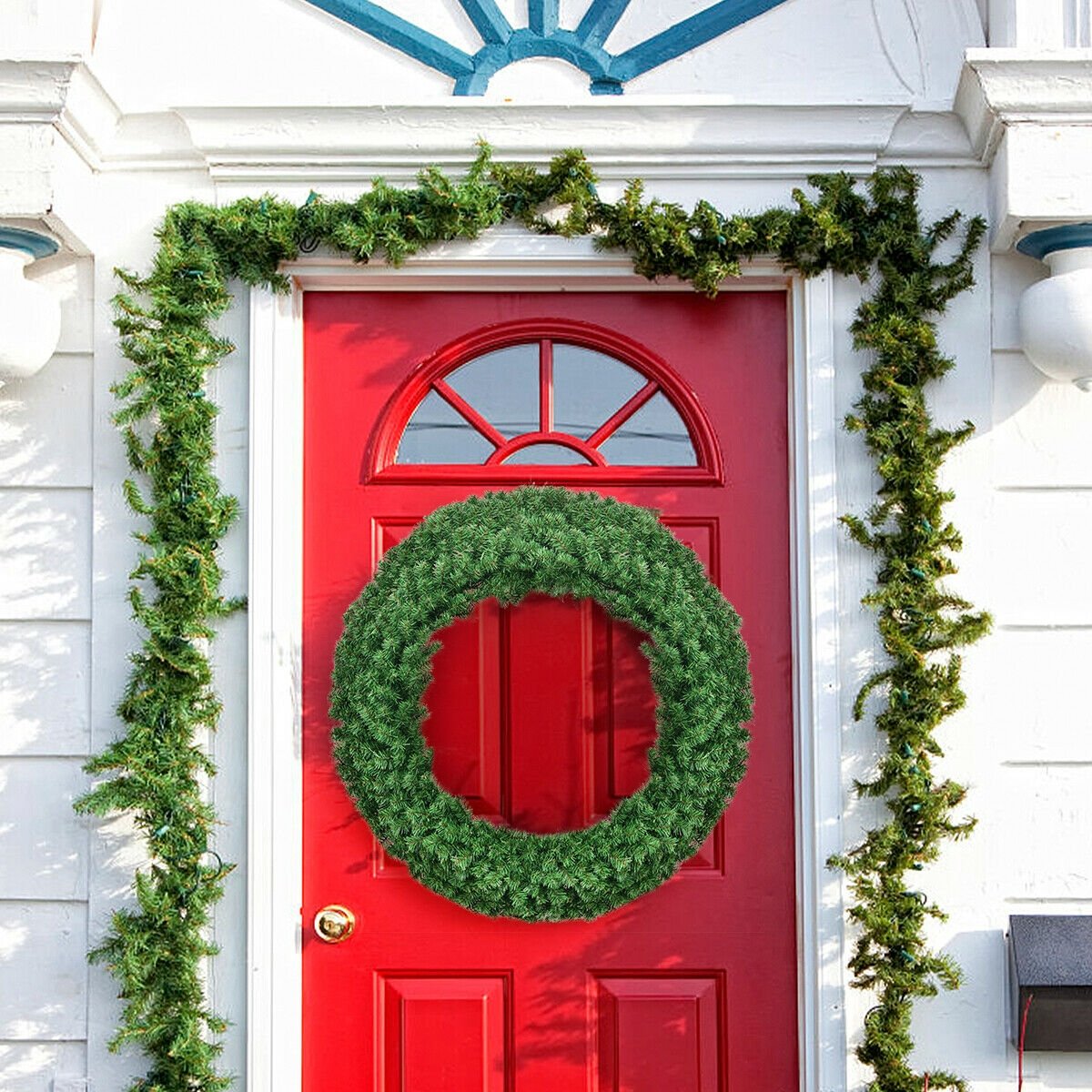 48 Inch Pre-lit Cordless Artificial Christmas Wreath, Green Christmas Decor & Accessories   at Gallery Canada