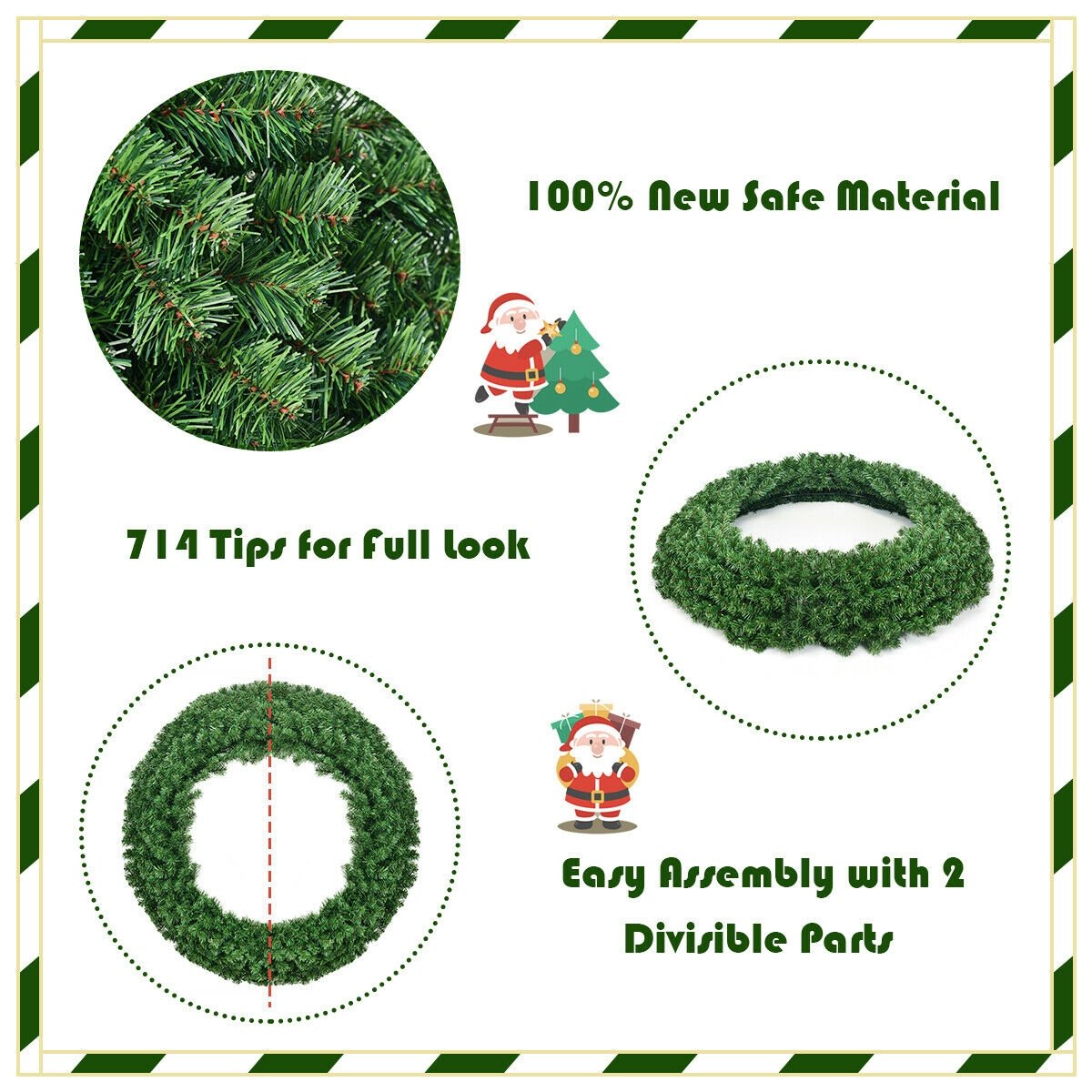 48 Inch Pre-lit Cordless Artificial Christmas Wreath, Green Christmas Decor & Accessories   at Gallery Canada