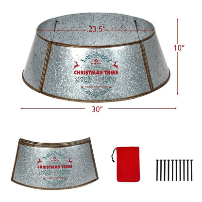 Galvanized Metal ChristmasTree Collar Skirt Ring Cover Decor, Silver - Gallery Canada