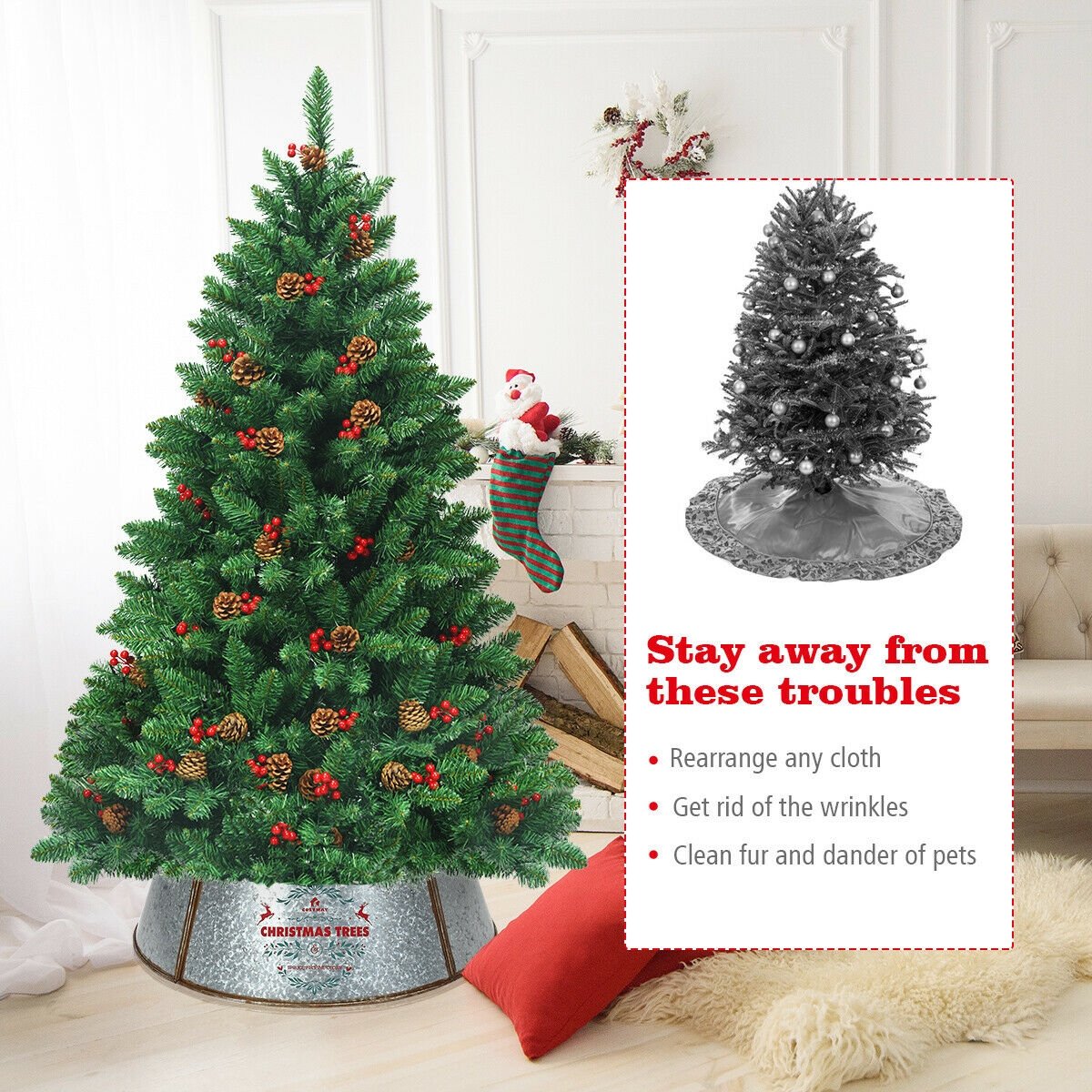 Galvanized Metal ChristmasTree Collar Skirt Ring Cover Decor, Silver - Gallery Canada