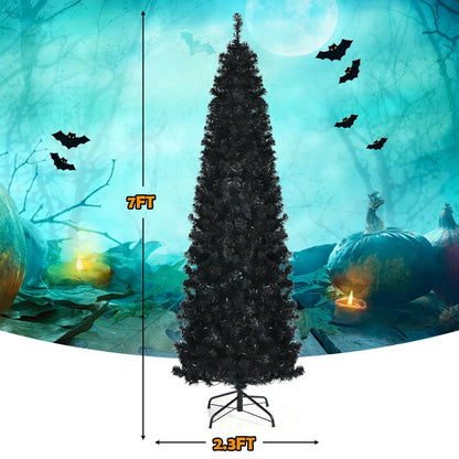 Pre-lit Christmas Halloween Tree with PVC Branch Tips and Warm White Lights-7', Black Halloween   at Gallery Canada