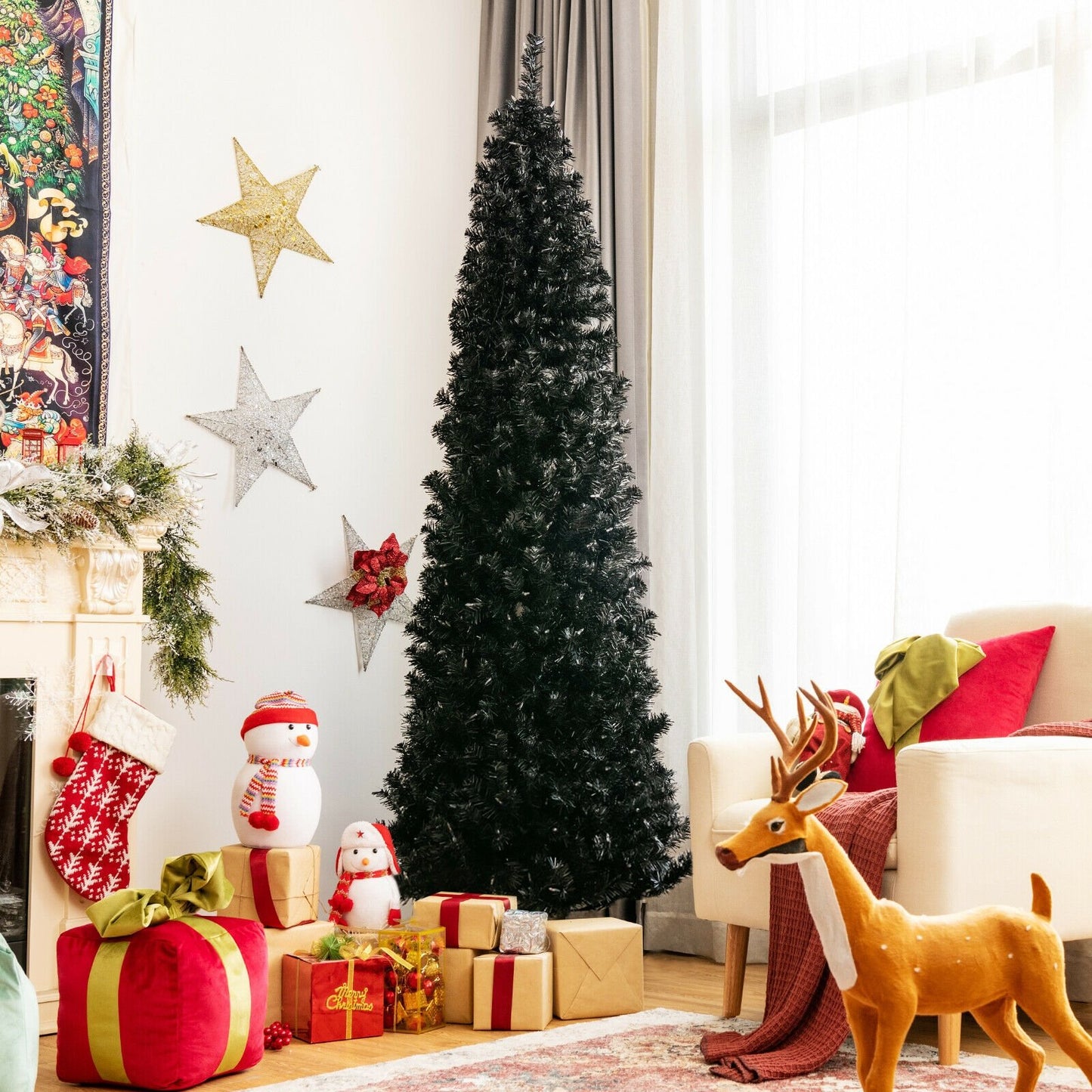 Pre-lit Christmas Halloween Tree with PVC Branch Tips and Warm White Lights-7', Black - Gallery Canada