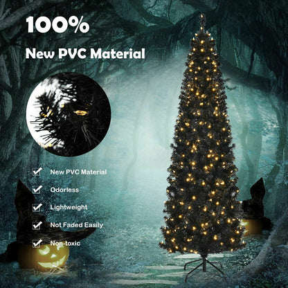 Pre-lit Christmas Halloween Tree with PVC Branch Tips and Warm White Lights-7', Black - Gallery Canada