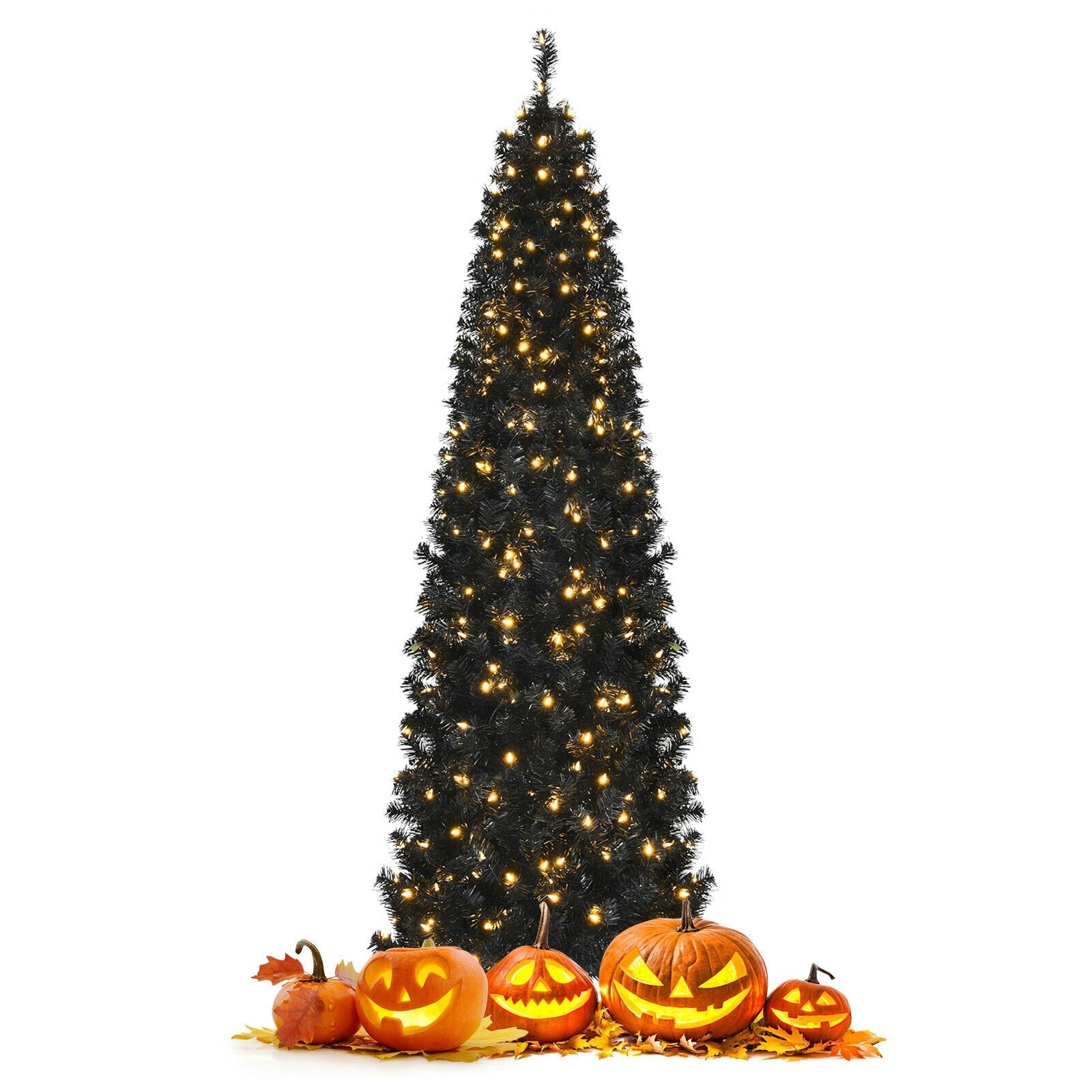 Pre-lit Christmas Halloween Tree with PVC Branch Tips and Warm White Lights-7', Black Halloween   at Gallery Canada