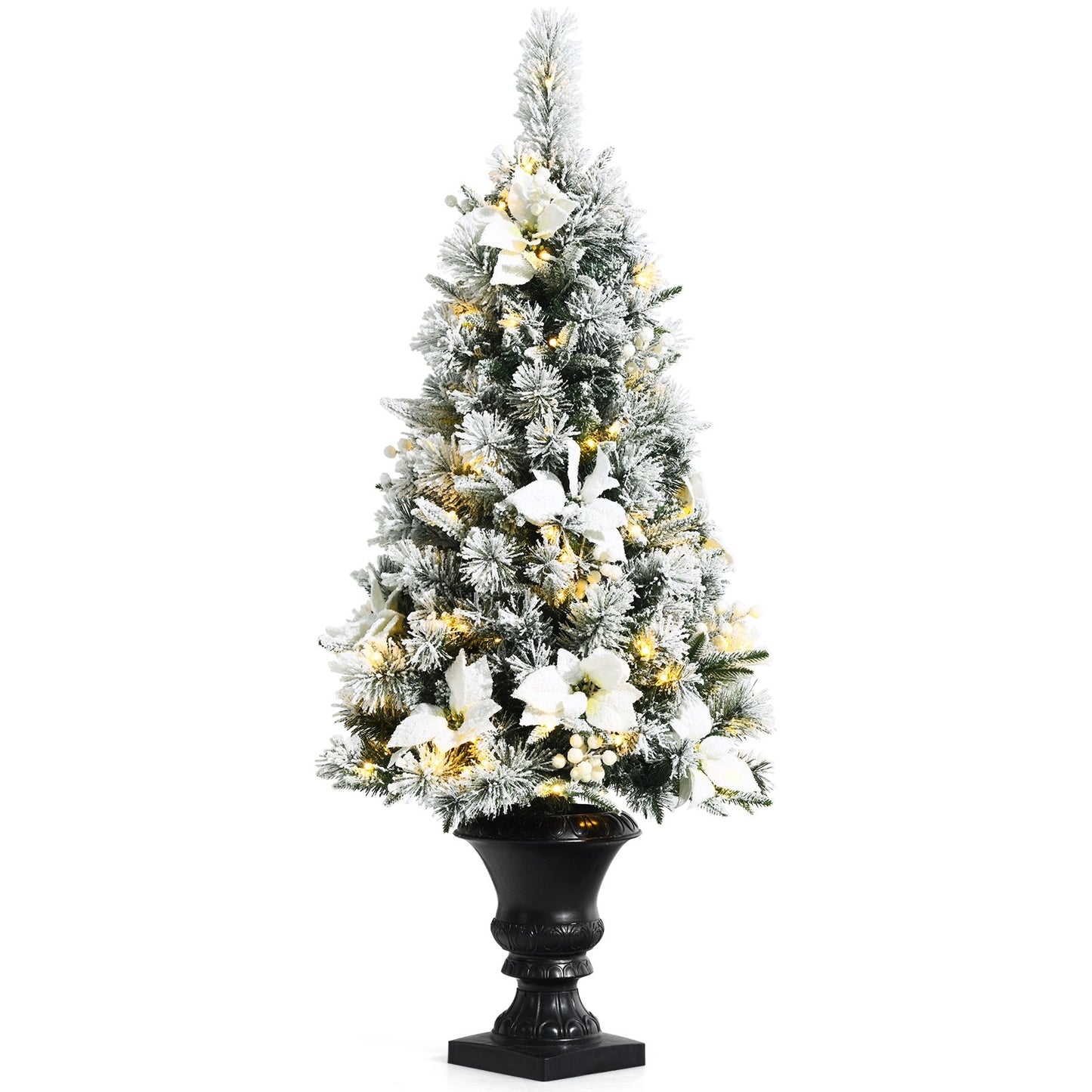 4 Feet Pre-lit Snowy Christmas Entrance Tree with White Berries and Flowers, Green Christmas Tree   at Gallery Canada