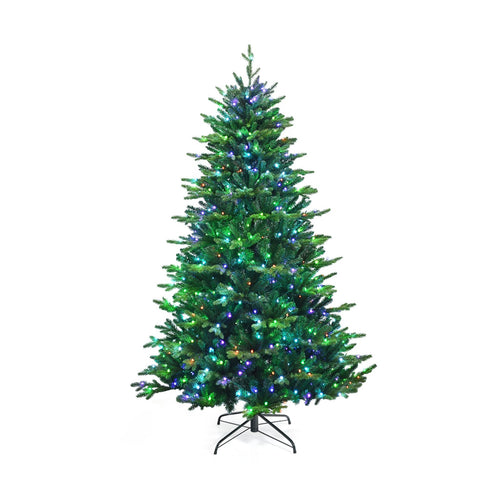 Pre-lit Artificial Hinged Christmas Tree with APP Controlled LED Lights-7', Green