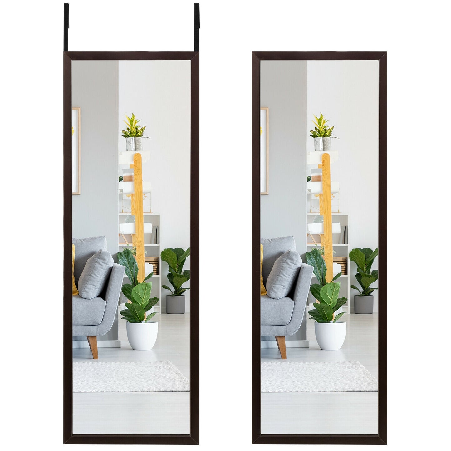 Full Length Metal Door Mirror with Adjustable Hook, Brown Wall Mirrors Brown  at Gallery Canada