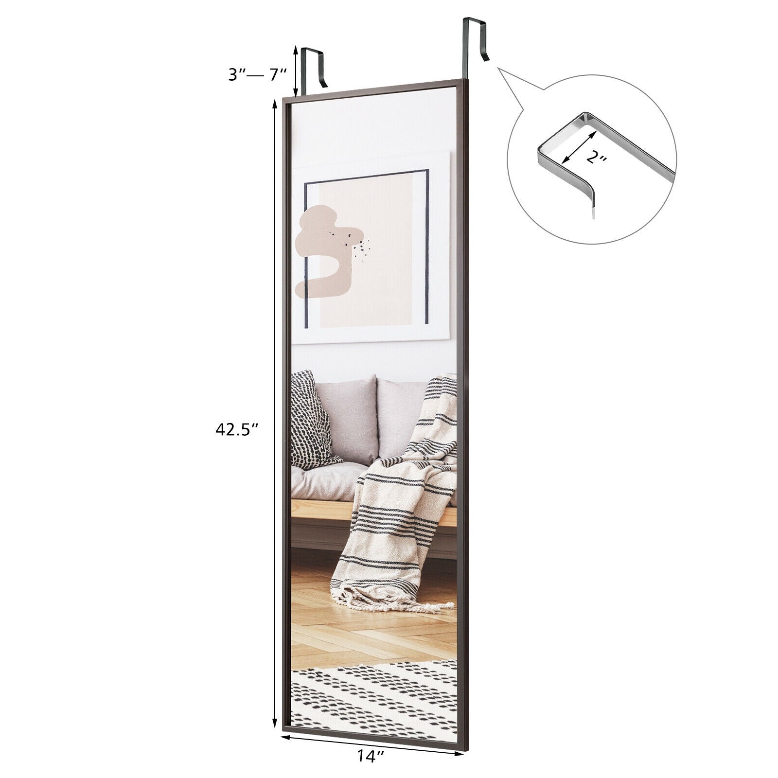 Full Length Metal Door Mirror with Adjustable Hook, Brown Wall Mirrors   at Gallery Canada