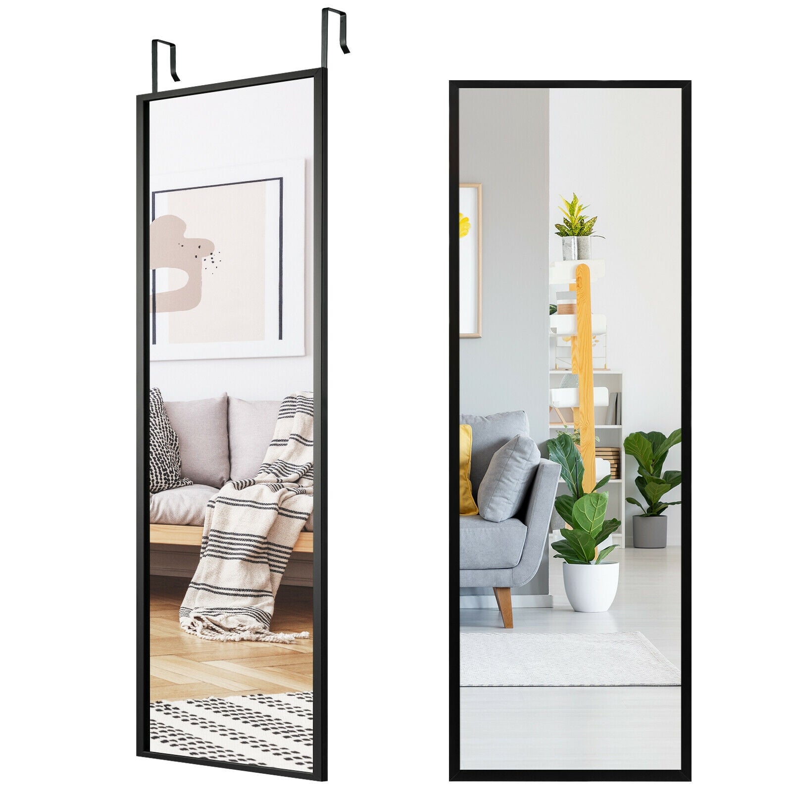 Full Length Metal Door Mirror with Adjustable Hook, Black Wall Mirrors at Gallery Canada